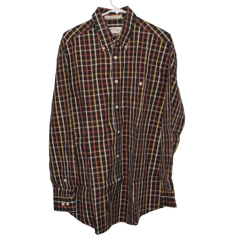 Orvis Mens Multicolor Windowpane Check Long Sleeve 100% Cotton Button Down Shirt